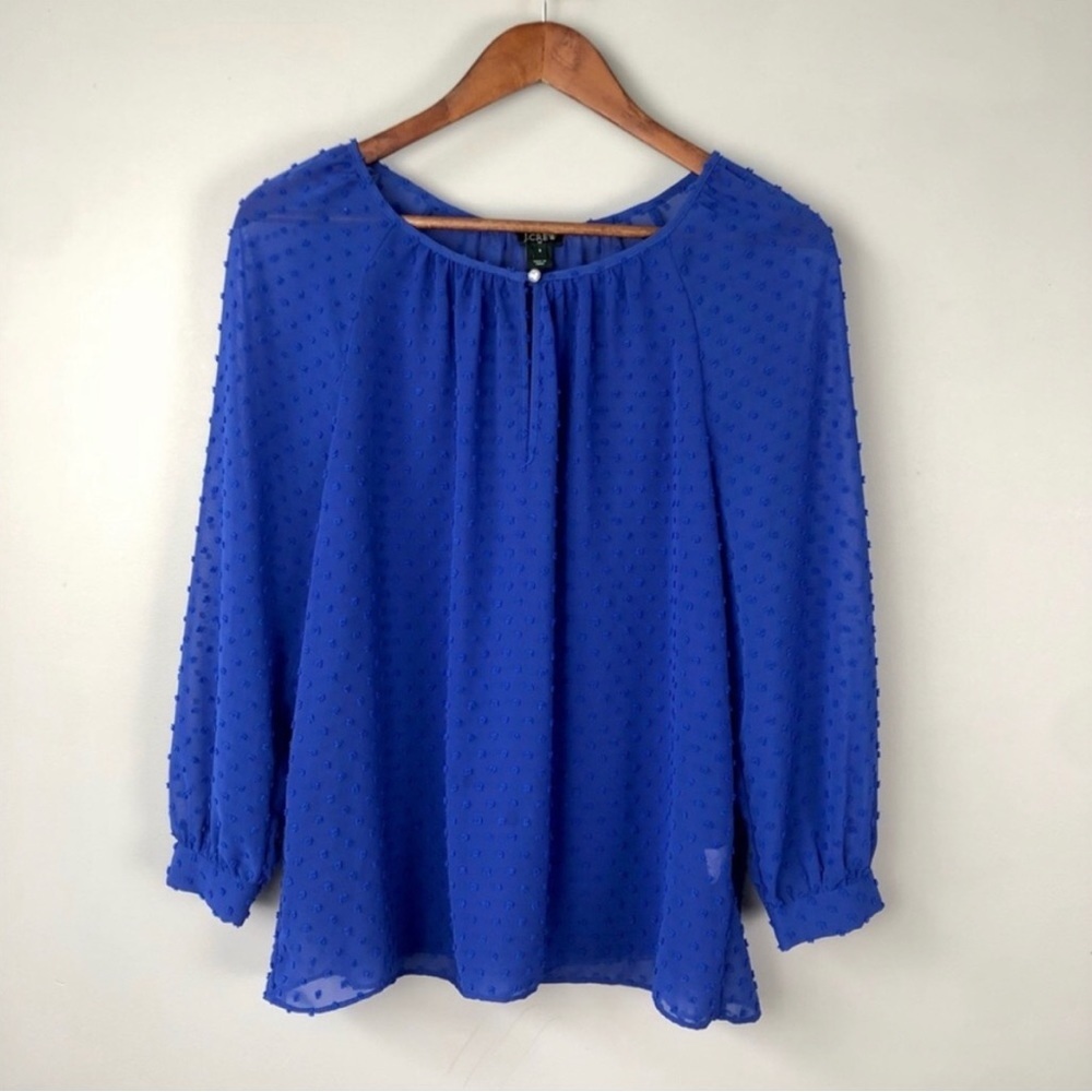 J. Crew Sheer Blue Long Sleeve Blouse Relaxed Fit Size Small